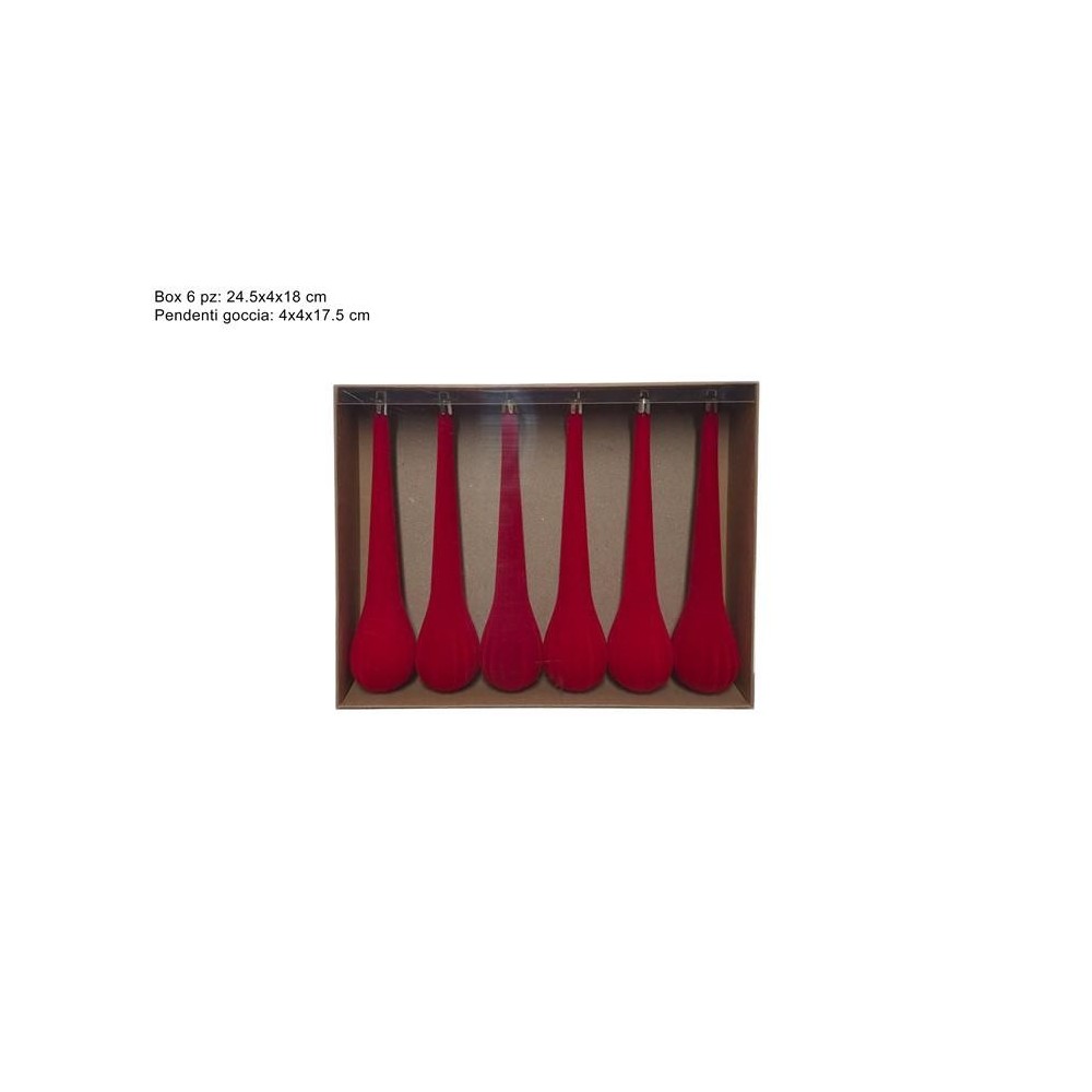 PENDENTI GOCCIA 17.5CM 6PZ ROSSO VELLUTO